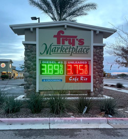 Frys Marketplace sign and Fuel Pricing Board
