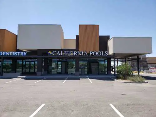Storefront of California pools on a sunny day